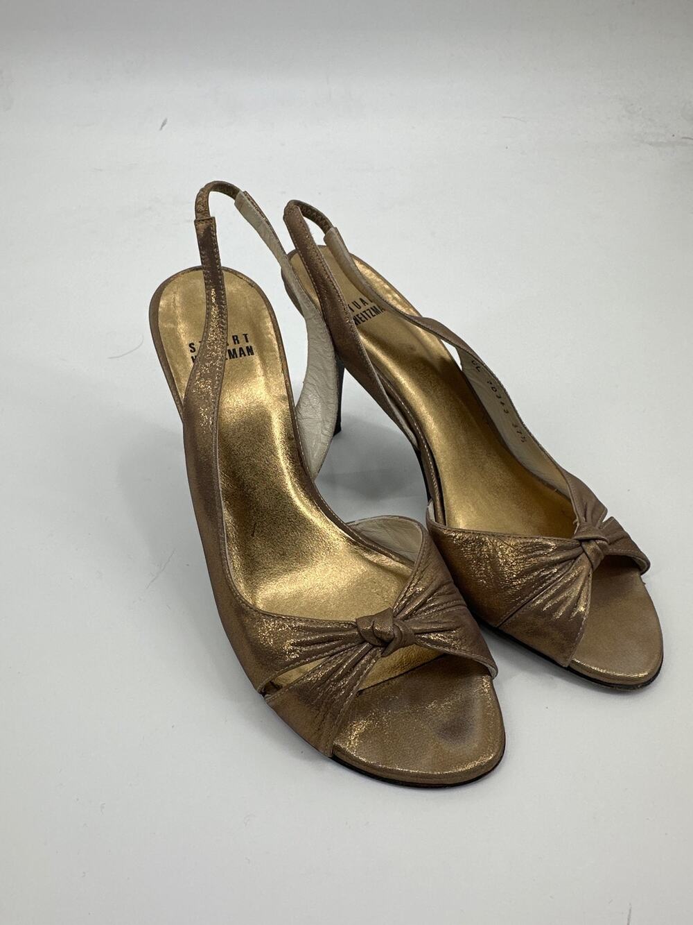 Stuart Weitzman Slingback Metallic Gold Peep Toe Heels Size 37.5/ US 7